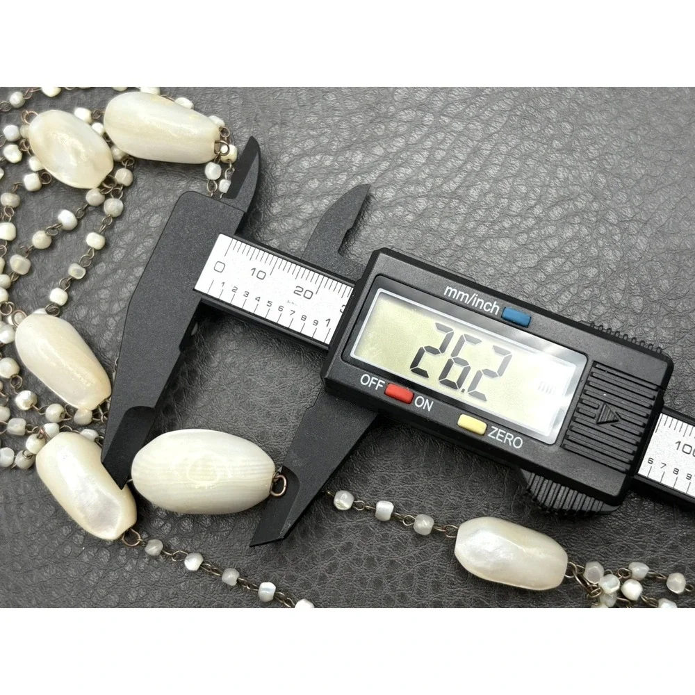 VTG ART DECO FLAPPER NECKLACE MOTHER OF PEARL NUGGET BEAD TASSEL TIE LARIAT 42